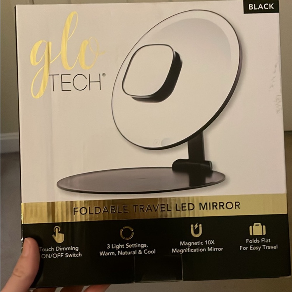 Glo Tech Foldable Travel LED Mirror - Black